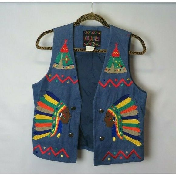 Denim Vest size 8, indian motif - Picture 1 of 4